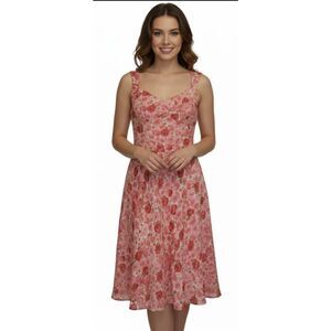 Vintage ann Taylor womens size 8 dress coral pink 100% silk midi boho fairy